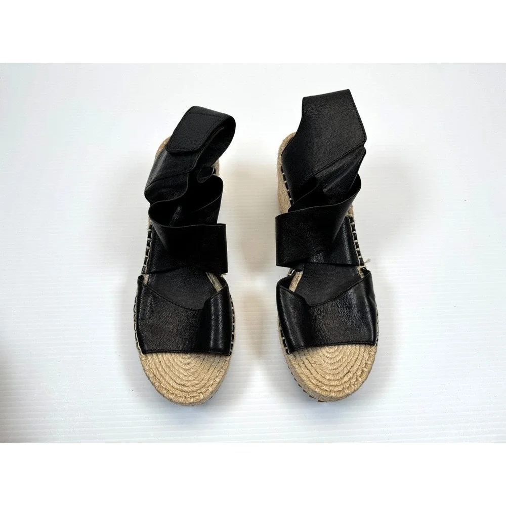 Eileen Fisher Willow Tumbled Leather Wedge Espadrille Women 8 EUC $198‎ Open toe